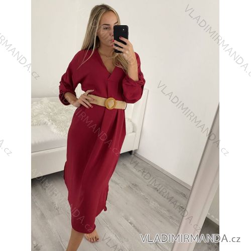 Women's Warm Long Sleeve Dress (L / XL ONE SIZE) ITALIAN FASHION IM421MIA M / L Wine