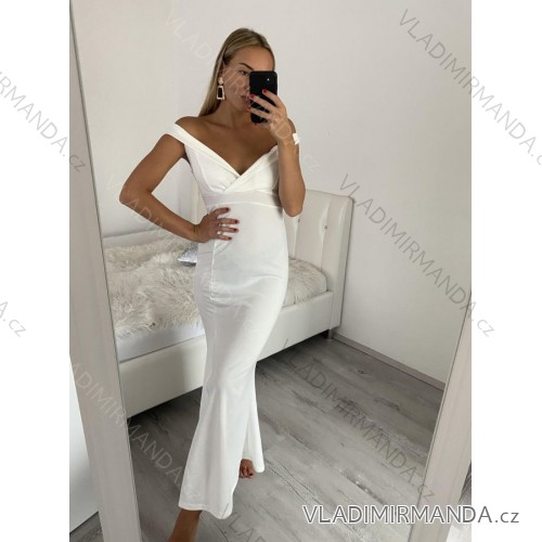 Šaty elegantní dlouhý rukáv dámské (S/M ONE SIZE) ITALSKÁ MÓDA IMM211535 white S/M