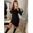Women's Elegant Long Sleeve Shirt Dress (S/M ONE SIZE) ITALIAN FASHION IMWB22273 S/M Black