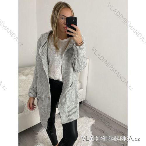 Svetr pletený prodloužený zapínací dlouhý rukáv dámský nadrozměr (2XL/3XL ONE SIZE) ITALSKÁ MÓDA IMD21895 M / L black
