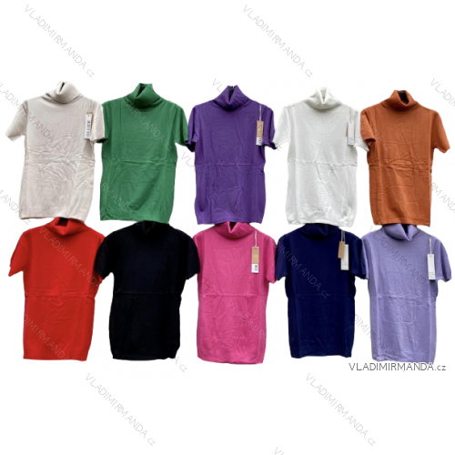 Women's Short Sleeve Knitted Turtleneck Sweater (S/M ONE SIZE) ITALIAN FASHION IMD22947