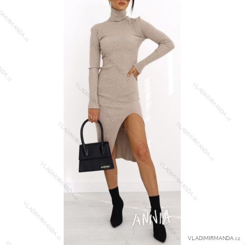 Šaty pletené dlouhý rukáv dámské (S/M ONE SIZE) ITALSKÁ MÓDA IMWAA223619