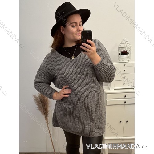 Women's elegant party long sleeve dress (S/M ONE SIZE) ITALIAN FASHION IM322282 2XL/3XL Dark gray