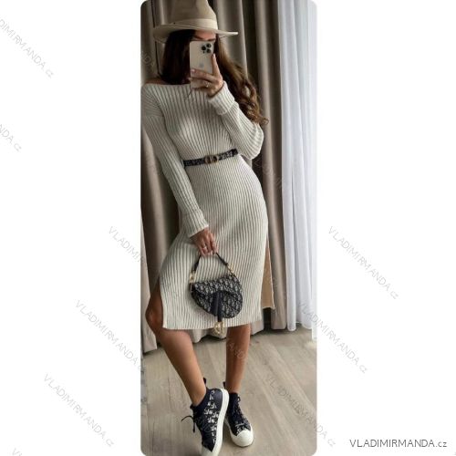 Šaty úpletové teplé dlouhý rukáv dámské (S/M ONE SIZE) ITALSKÁ MÓDA IMWL22031