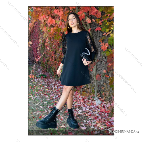 Šaty elegantní dlouhý rukáv dámské (S/M ONE SIZE) ITALSKÁ MÓDA IMPLI2220433lurex