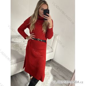 Women's Belted Long Sleeve Knitted Turtleneck Dress (S/M ONE SIZE) ITALIAN FASHION IM422NOEMI