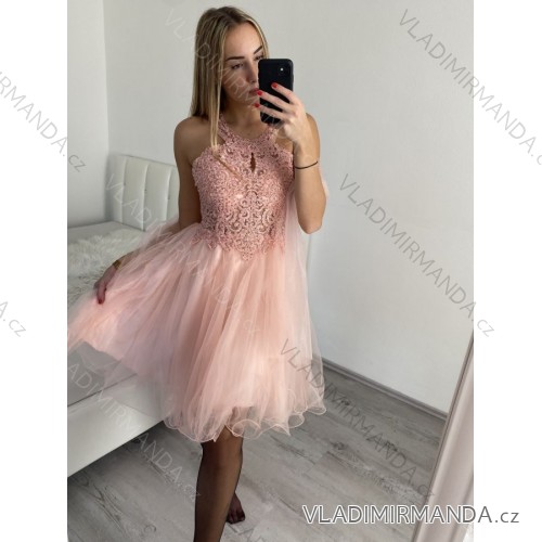 Šaty společenské elegantní plesové dámské (S/M ONE SIZE) ITALSKÁ MÓDA IMM2019805 S/M light pink