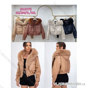 Leather jacket with fur long sleeve women's (S-XL) POLISH FASHION PMWB22202075