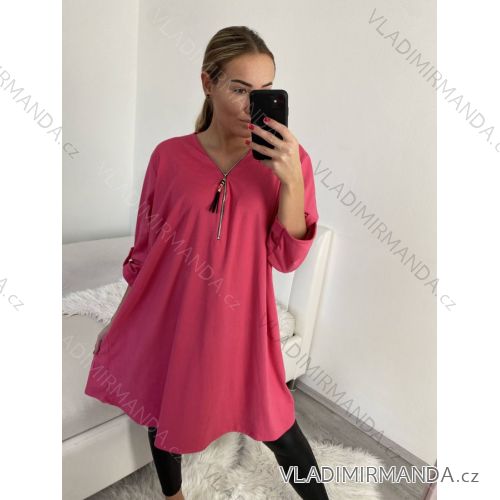 Velvet dress with zipper long sleeve women's plus size (XL/2XL/3XL ONE SIZE) ITALIAN FASHION IM4221270