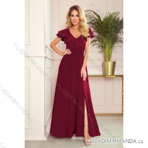 310-5 LIDIA long dress with a neckline and frills - burgundy color