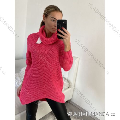 Svetr pletený prodloužený s rolákem dlouhý rukáv dámský (L/XL/2XL ONE SIZE) ITALSKÁ MÓDA IM4221281 L / XL neon pink