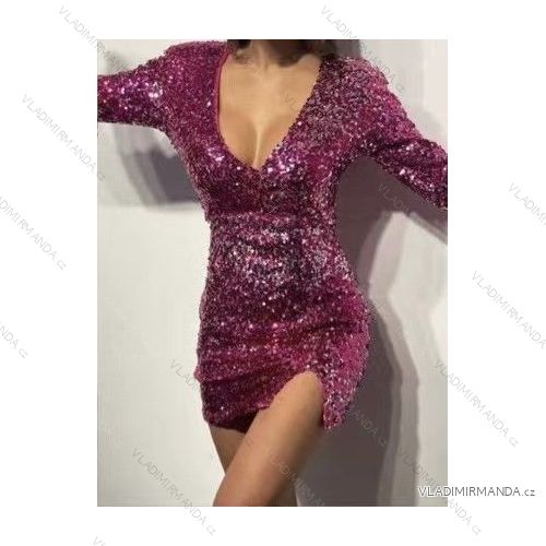 Šaty elegantní třpytivé dlouhý rukáv dámské (S/M ONE SIZE) ITALSKÁ MÓDA IMWDD223941