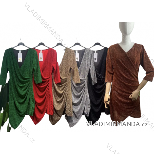 Šaty elegantní dlouhý rukáv dámské (S/M ONE SIZE) ITALSKÁ MÓDA IMPLI2220433lurex