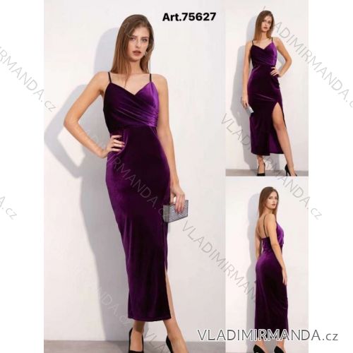 Women's Long Elegant Velvet Strap Dress (S/M ONE SIZE) ITALIAN FASHION IMWKK2275627