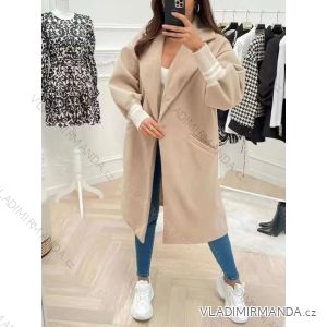 Kabát flaušový s kožíškem dlouhý rukáv dámský (S/M ONE SIZE) ITALSKÁ MÓDA IMWE21401