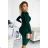 387-4 Fitted dress with an envelope neckline and long sleeves - green