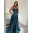 Women's long party dress with straps (S/M ONE SIZE) ITALIAN FASHION IMPSH2480602 petrol blue S/M