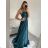Women's long party dress with straps (S/M ONE SIZE) ITALIAN FASHION IMPSH2480602 petrol blue S/M