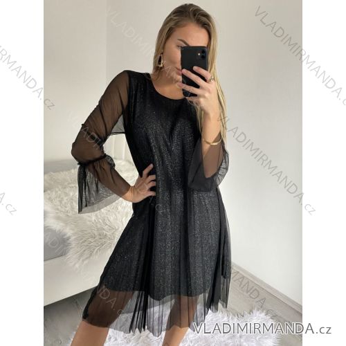 Women's Elegant Glitter Long Sleeve Dress (S/M/L/XL ONE SIZE) ITALIAN FASHION IMBM22010