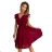 374-2 POLINA Pleated dress with a neckline and frills - Burgundy color