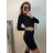 Šaty úpletové dlouhý rukáv dámské (S/M ONE SIZE) ITALSKÁ MÓDA IMF22W122 S/M Black
