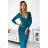 406-1 Draped dress with a neckline and long sleeves - sea with brocade