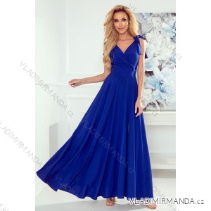 405-2 ELENA Long dress with a neckline and ties on the shoulders - blue