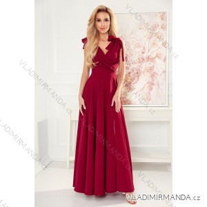 405-1 ELENA Long dress with a neckline and ties on the shoulders - Burgundy color