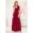 405-1 ELENA Long dress with a neckline and ties on the shoulders - Burgundy color