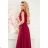 405-1 ELENA Long dress with a neckline and ties on the shoulders - Burgundy color