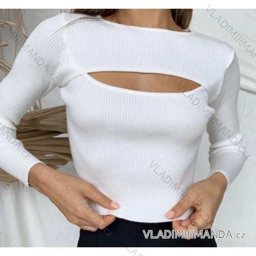 Women's Long Sleeve Knitted T-Shirt (S/M ONE SIZE) ITALIAN FASHION IMPOC237100