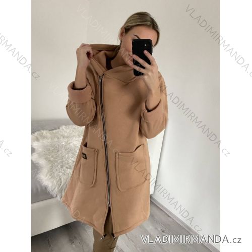 Mikina prodloužená s kapucí na zip dlouhý rukáv dámská (L/XL ONE SIZE) ITALSKÁ MÓDA IMD22742
