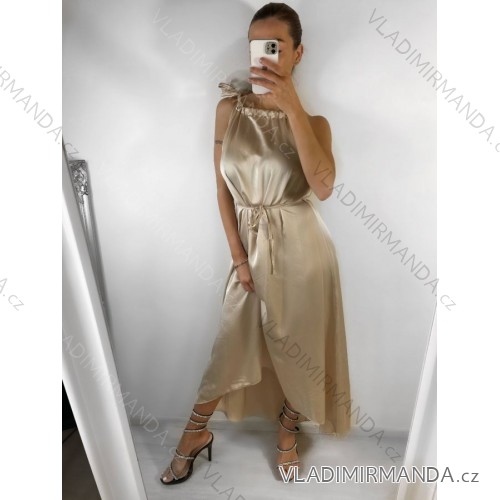 Women's long strapless satin dress (S/M ONE SIZE) ITALIAN FASHION IM922898/DU S/M beige