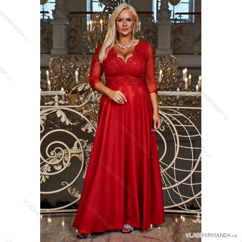 Dress Long Elegant Party 3/4 Sleeve Women's Plus Size (36-54) POLISH FASHION PMLBF23ID3145 Red 36