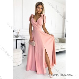 405-3 ELENA Long dress with a neckline and ties on the shoulders - dirty pink