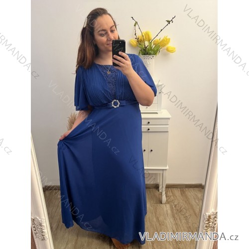 Šaty společenské elegantní plesové krátký rukáv dámské nadrozměr (XL/2XL ONE SIZE) ITALSKÁ MÓDA IMM239016ZO XL/2XL Royal blue