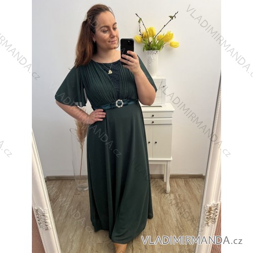 Šaty společenské elegantní plesové krátký rukáv dámské nadrozměr (XL/2XL ONE SIZE) ITALSKÁ MÓDA IMM239016ZO XL/2XL Emerald
