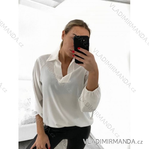 Šaty elegantní košilové dlouhý rukáv dámské (S/M ONE SIZE) ITALSKÁ MÓDA IMWY21734 S/M white