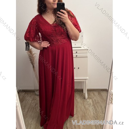 Šaty plesové dlouhé elegantní společenské krátký rukáv dámské nadrozměr (XL/2XL ONE SIZE) ITALSKÁ MÓDA IMM22PL80658 XL/2XL dark red