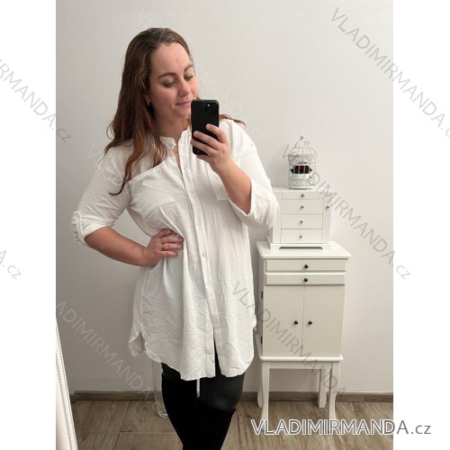 Košile prodloužená 3/4 dlouhý rukáv dámské (L/XL/2XL ONE SIZE) ITALSKá MóDA IM423025 XL/2XL white