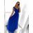 Šaty dlouhé letní na ramínka saténové dámské (S/M ONE SIZE) ITALSKÁ MÓDA IM422988 S/M dark blue