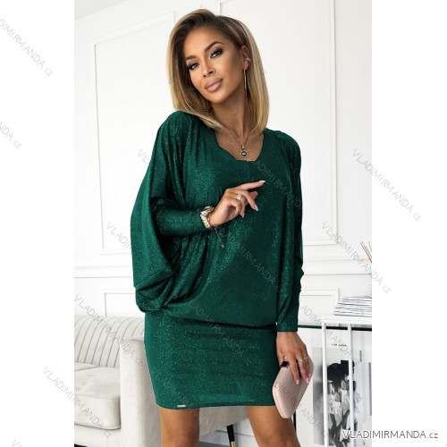402-2 Bat dress with a neckline - green with glitter