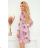 410-1 MONICA chiffon dress with a tied neckline - dirty pink + flowers