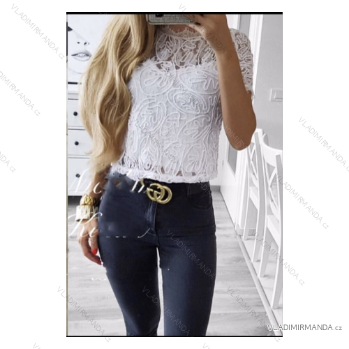 Women's Short Sleeve Lace Blouse (S/M ONE SIZE) ITALIAN FASHION IMPOC23935