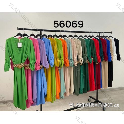 Women's Elegant Belt Long Sleeve Dress (S/M ONE SIZE) ITALIAN FASHION IMM23UN6139