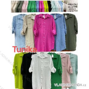 Women's Oversize Cotton Long Sleeve Shirt (S/M ONE SIZE) ITALIAN FASHION IMWC23422