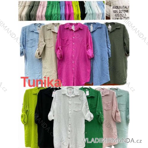Women's Oversize Cotton Long Sleeve Shirt (S/M ONE SIZE) ITALIAN FASHION IMWC23422
