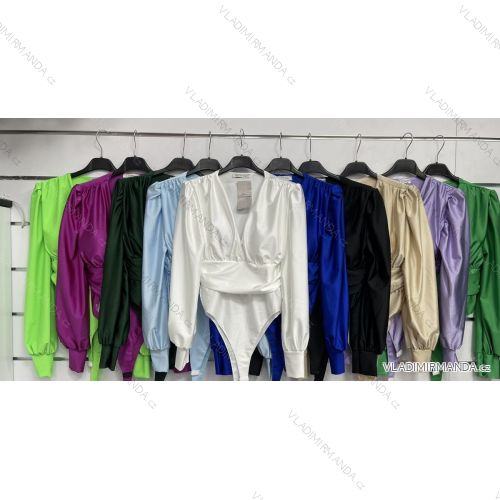 Women's Long Sleeve Satin Bodysuit (S/M ONE SIZE) ITALIAN FASHION IMWC23480