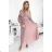 414-2 KLARA pleated dress with a belt and a neckline - powder pink