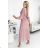414-2 KLARA pleated dress with a belt and a neckline - powder pink